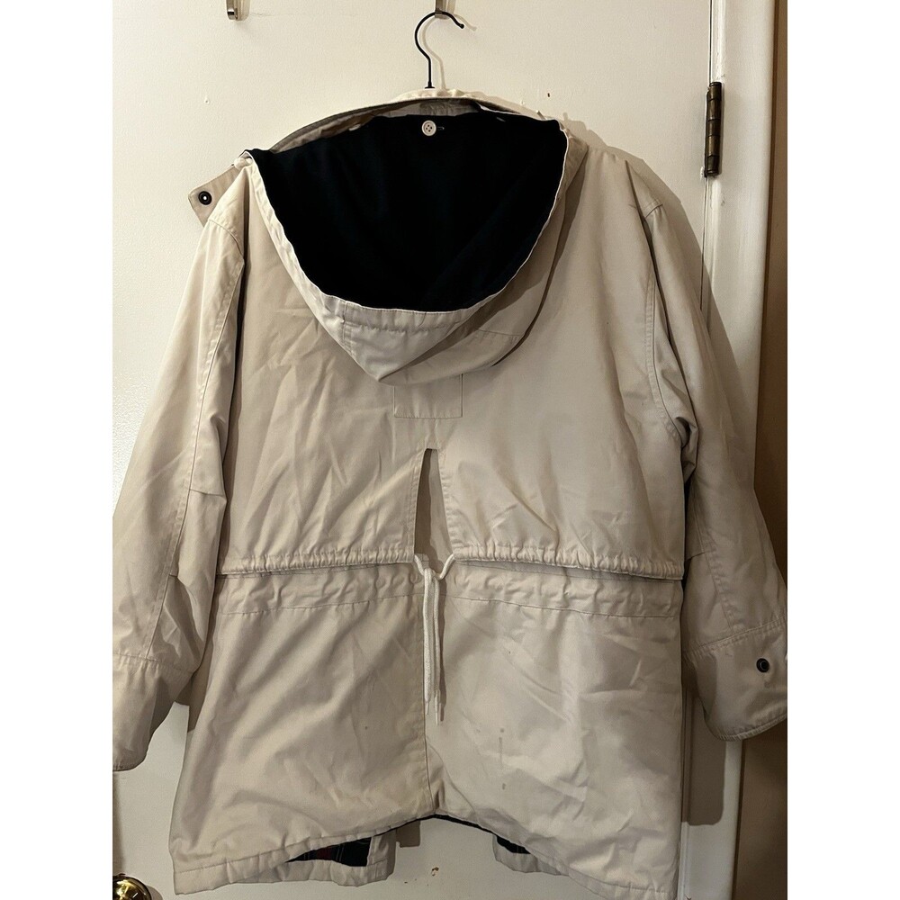 Vintage Towne by London Fog Ivory Parka Jacket with Plaid Lining - Large - Picture 4 of 4